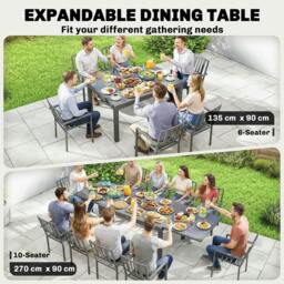 Rackhams Aluminium Extending Garden Table, Glass Top Dining Table, Grey - 1 - 135/270 x 90 x 75 cm - 90 - thumbnail 4