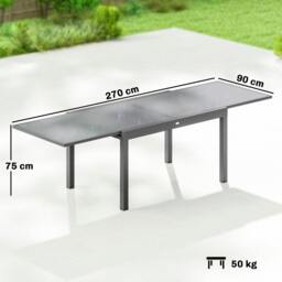 Rackhams Aluminium Extending Garden Table, Glass Top Dining Table, Grey - 1 - 135/270 x 90 x 75 cm - 90 - thumbnail 3