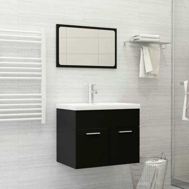 Rackhams 2 Piece Bathroom Furniture Set Black Engineered Wood
