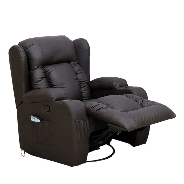 Rackhams Copenhagan Leather Manual Recliner Armchair with Heat Massager in Brown - Brown - image 1