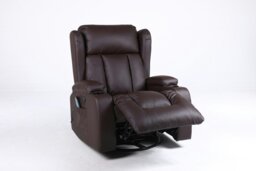Rackhams Copenhagan Leather Manual Recliner Armchair with Heat Massager in Brown - Brown - thumbnail 4