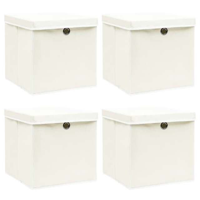 Rackhams Storage Boxes with Lids 4 pcs White 32x32x32 cm Fabric