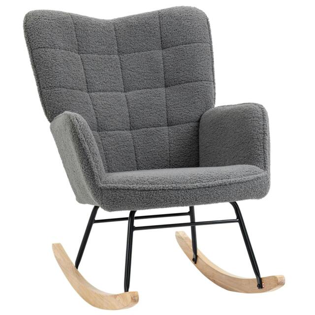 Rackhams Berber Fleece Nursery Glider Rocker for Nursing, Wingback Rocking Chair for Living Room, Dark Grey - image 1