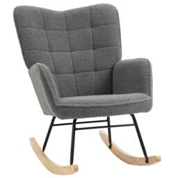 Rackhams Berber Fleece Nursery Glider Rocker for Nursing, Wingback Rocking Chair for Living Room, Dark Grey - thumbnail 1