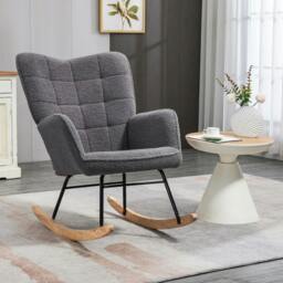 Rackhams Berber Fleece Nursery Glider Rocker for Nursing, Wingback Rocking Chair for Living Room, Dark Grey - thumbnail 2