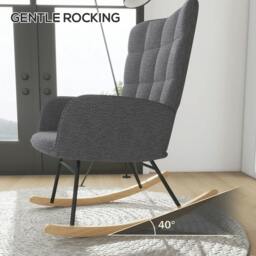 Rackhams Berber Fleece Nursery Glider Rocker for Nursing, Wingback Rocking Chair for Living Room, Dark Grey - thumbnail 4