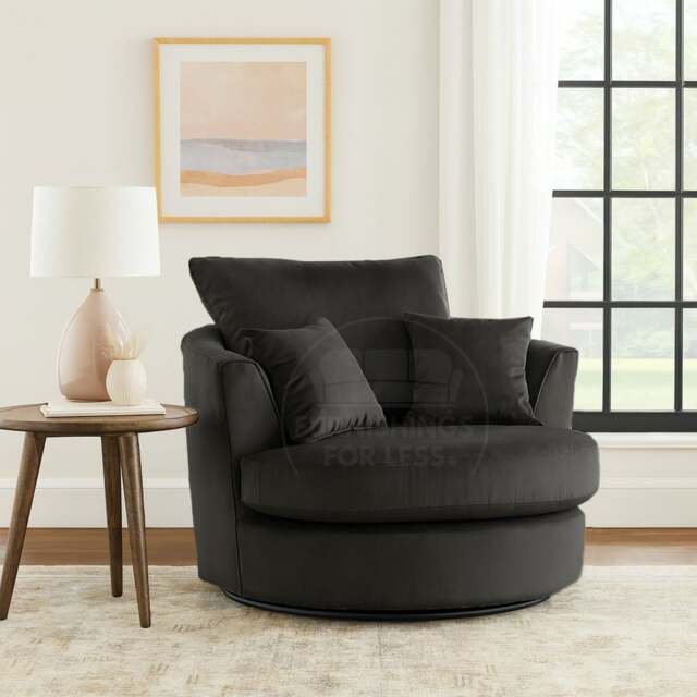 Rackhams Victoria Plush Velvet Swivel Chair - Black - image 1