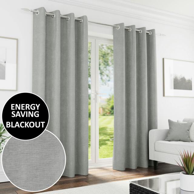 "Rackhams Grey 100% Blackout Chenille Thermal Eyelet Curtains for Living Room/Bedroom - 90"" (229cm) Width x 90"" (229cm) Drop" - image 1