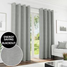 "Rackhams Grey 100% Blackout Chenille Thermal Eyelet Curtains for Living Room/Bedroom - 90"" (229cm) Width x 90"" (229cm) Drop"