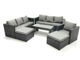 Rackhams 9 Seater Rattan Garden Outdoor Furniture Set with 3 Seater Sofa Coffee Table 2 Big Footstool - thumbnail 2