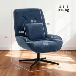 Rackhams Swivel Accent Chair, Chenille Armchair with Lumbar Pillow - Accent Chair - Dark Blue - 72W x 92D x 96H cm - thumbnail 3