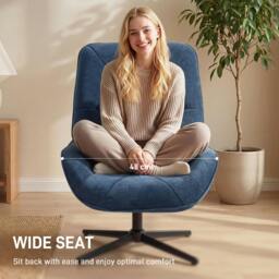Rackhams Swivel Accent Chair, Chenille Armchair with Lumbar Pillow - Accent Chair - Dark Blue - 72W x 92D x 96H cm - thumbnail 4
