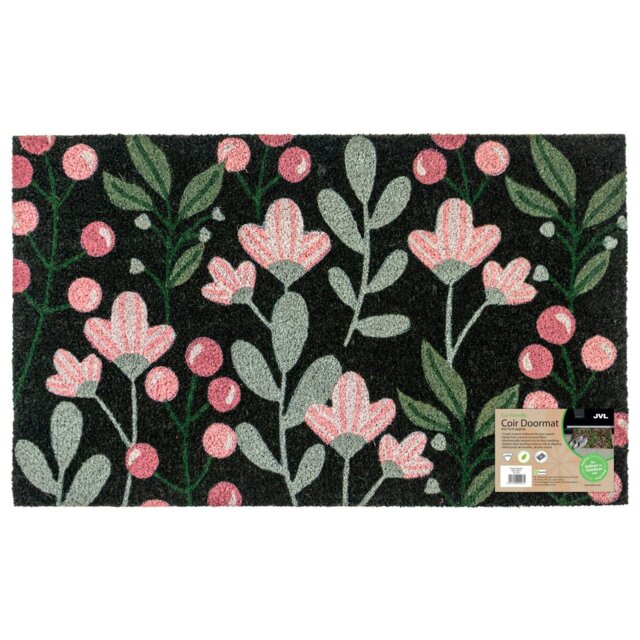 Rackhams Eco-Friendly Latex Backed Coir Entrance Doormat, 45x75cm - Floral - image 1