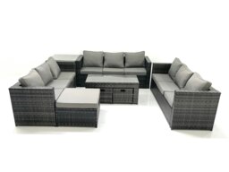 Rackhams Outdoor Garden Furniture Set 8 Pieces Rattan Sofa Set with Coffee Table 3 Footstools Side Table Dark Grey Mixed - thumbnail 2