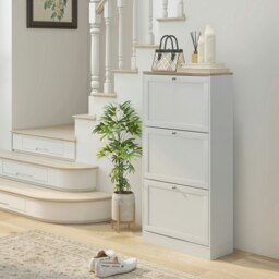 Rackhams Narrow Shoe Cabinet with 3 Flip Drawers for 18 Pairs of Shoes White - thumbnail 3
