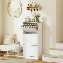 Rackhams Narrow Shoe Cabinet with 3 Flip Drawers for 18 Pairs of Shoes White - thumbnail 1