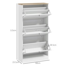Rackhams Narrow Shoe Cabinet with 3 Flip Drawers for 18 Pairs of Shoes White - thumbnail 6