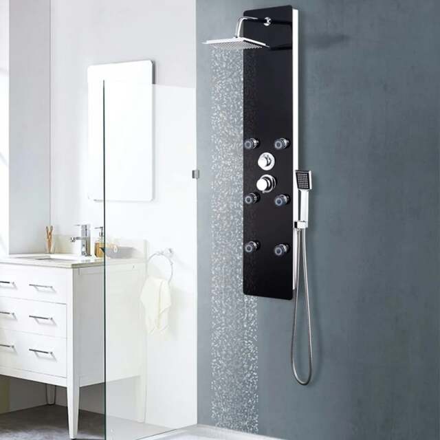 Rackhams Shower Panel Unit Glass 25x44.6x130 cm Black - image 1