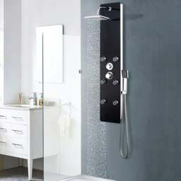 Rackhams Shower Panel Unit Glass 25x44.6x130 cm Black - thumbnail 1