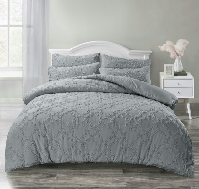 Rackhams Ophelia Tufted Duvet Cover & Pillowcase Set - Grey - King - image 1