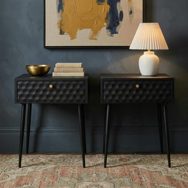 Rackhams Set of 2 Saturn Metal 1-Drawer Bedside Cabinets - Black - image 1