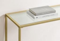 Rackhams Modern Golden Metal Console Table with Tempered Glass Top – 100 x 35 x 80 cm - thumbnail 5