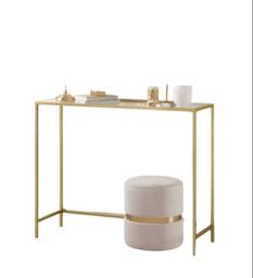 Rackhams Modern Golden Metal Console Table with Tempered Glass Top – 100 x 35 x 80 cm - thumbnail 6