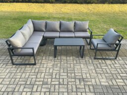 Rackhams Aluminium Garden Furniture Set Outdoor Indoor Lounge Corner Sofa Chair Oblong Coffee Table Sets Dark Grey 7 Seater - thumbnail 2