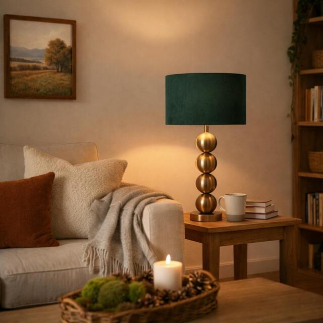 Rackhams Aila Antique Brass Table Lamp with Green Shade - image 1