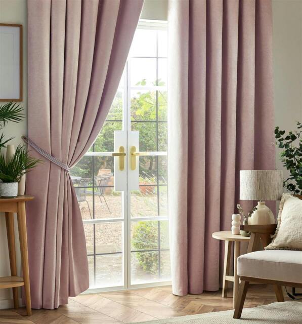 Rackhams Chenille Blackout Pencil Pleat Top Curtains - Pink - 117cm width x 229cm drop - image 1