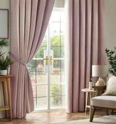 Rackhams Chenille Blackout Pencil Pleat Top Curtains - Pink - 117cm width x 229cm drop