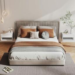 Rackhams Floating Nightstands Set of 2, Bedside Table w/ Drawer and Open Shelf - White - 37W x 32D x 21H cm - thumbnail 1