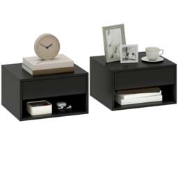 Rackhams Floating Nightstands Set of 2, Bedside Table w/ Drawer and Open Shelf - White - 37W x 32D x 21H cm - thumbnail 3