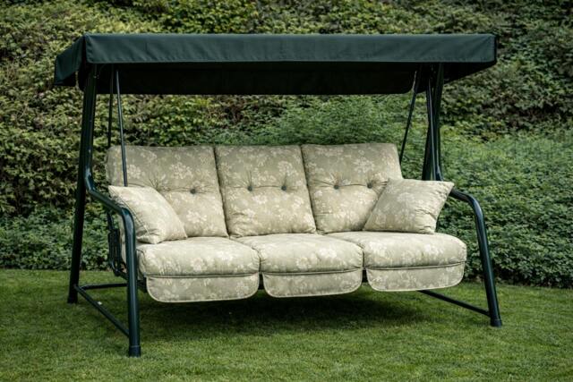 Rackhams REPLACEMENT CUSHION ONLY Vienna Deluxe 3 Seater Garden Hammock (Pattern options available) - Renaissance Sage (Green Frame) - 153cm (H) x 140cm (W) X 121cm (D) - image 1