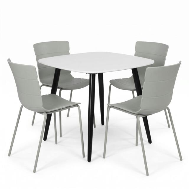 Rackhams Aspen Dining Set - White Square Table & 4 Bali Dining Chairs - Grey - image 1