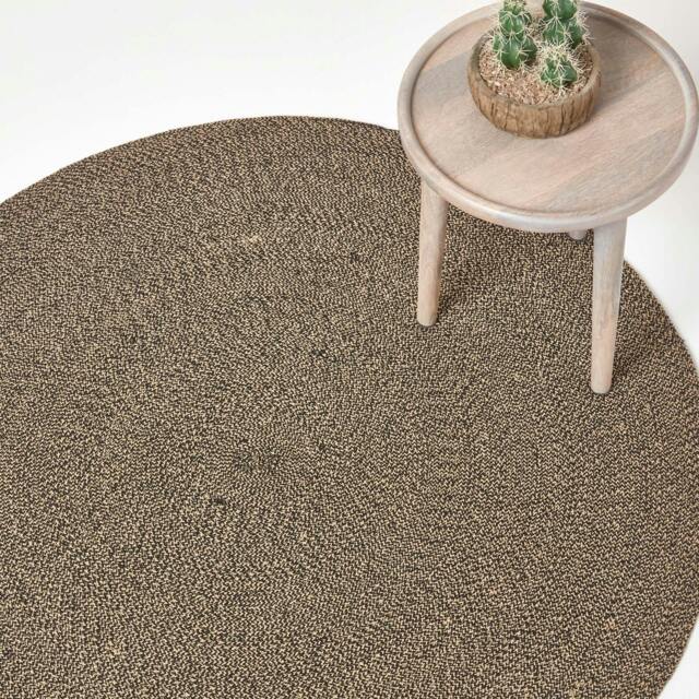 Rackhams Linen and Black Melange Braided Rug - 120 cm Round - image 1