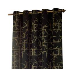 Rackhams Jacquard Bamboo Print Eyelet Curtains - Black - 229cm x 137cm - Black - 100% Polyester