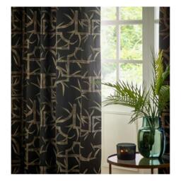 Rackhams Jacquard Bamboo Print Eyelet Curtains - Black - 229cm x 137cm - Black - 100% Polyester - thumbnail 2