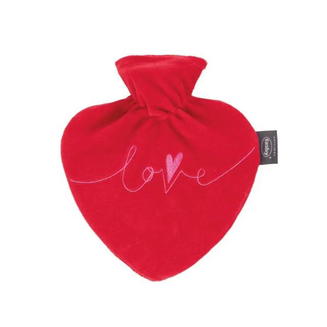 Rackhams 0.7 Litre Hot Water Bottles with Heart Shape Plush Cover - Red