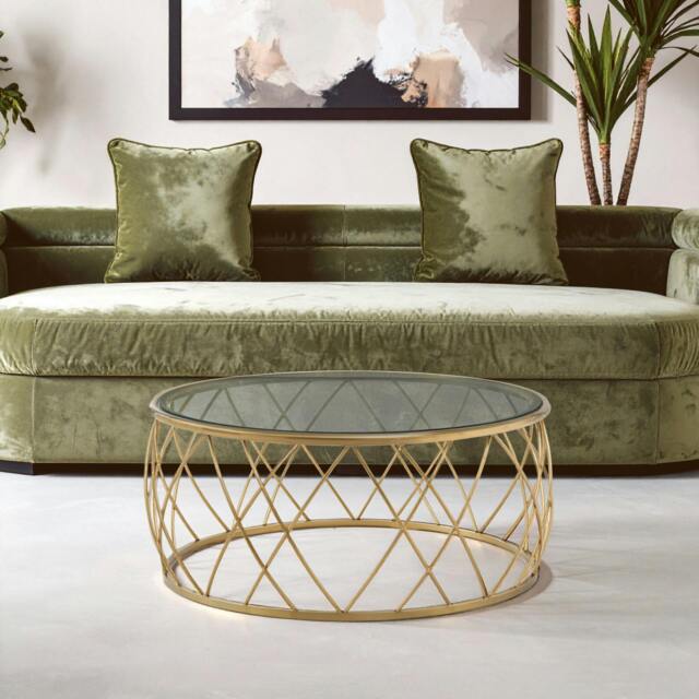 Rackhams Ackley Gold Round Coffee Table with Clear Glass - image 1