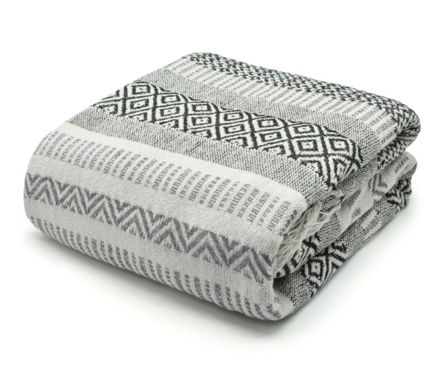 Rackhams Check Cotton Tassel Throw - 228cm x 254cm - Grey