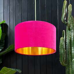 "Rackhams Raspberry Velvet Lampshade With Gold Foil Lining - 30cm Diameter x 30cm Height / (12"" x 12"")" - thumbnail 1