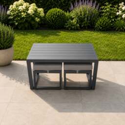 Rackhams Aluminium Outdoor Garden Rectangular Coffee table with 2 Footstools for Balcony, Terrace, Pool - Dark Grey