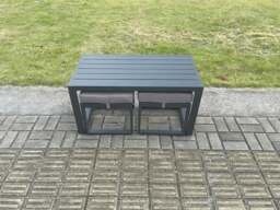 Rackhams Aluminium Outdoor Garden Rectangular Coffee table with 2 Footstools for Balcony, Terrace, Pool - Dark Grey