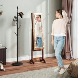 Rackhams Freestanding LED Mirrored Jewelry Cabinet Dark Brown - 36L x 30W x 136H cm - Modern - 16 LED lights