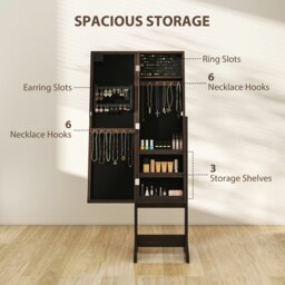 Rackhams Freestanding LED Mirrored Jewelry Cabinet Dark Brown - 36L x 30W x 136H cm - Modern - 16 LED lights - thumbnail 4