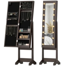 Rackhams Freestanding LED Mirrored Jewelry Cabinet Dark Brown - 36L x 30W x 136H cm - Modern - 16 LED lights - thumbnail 2