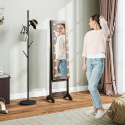 Rackhams Freestanding LED Mirrored Jewelry Cabinet Dark Brown - 36L x 30W x 136H cm - Modern - 16 LED lights - thumbnail 3