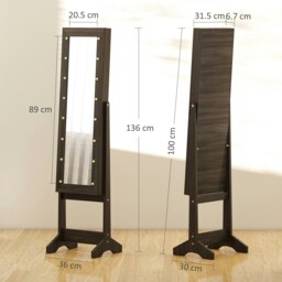Rackhams Freestanding LED Mirrored Jewelry Cabinet Dark Brown - 36L x 30W x 136H cm - Modern - 16 LED lights - thumbnail 6