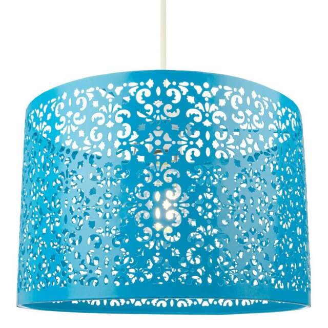 Rackhams Marrakech Designed Matt Teal Metal Pendant Light Shade with Floral Decoration - image 1